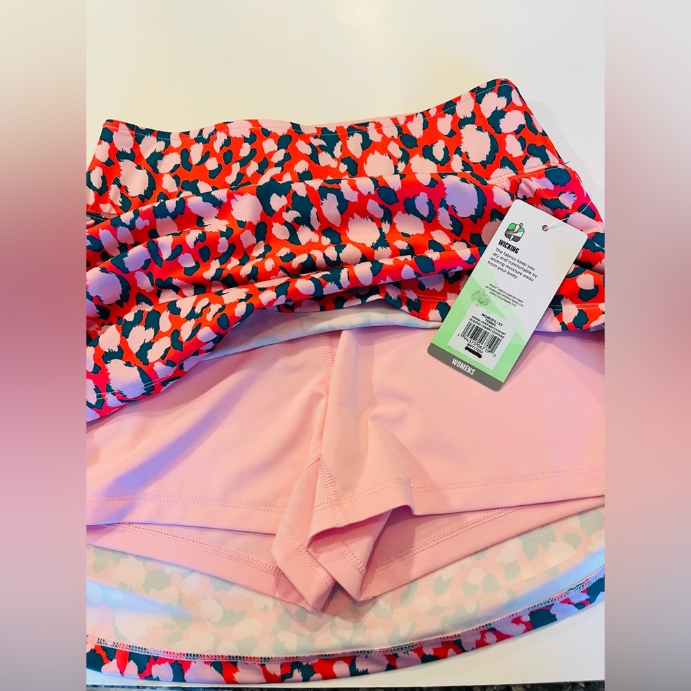 PRINCE SPORTS Skort Tennis Golf Blazing Cherry Leopard  Print Pink Grey Knit